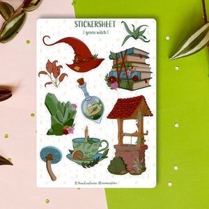 Grüne Hexe Stickerblatt | Bullet Journal Sticker, Scrapbook Sticker, Planner Sticker, Magisch