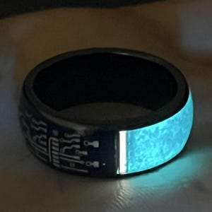 Glow in the Dark Ring for Men, Circuit Board Ring, Blue Glowstone Galaxy Opal Ring, 8mm Wedding Band