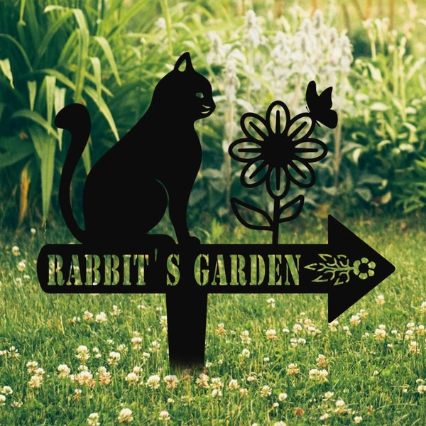 Deco Jardin Chat, letreros de jardín personalizados, letrero de jardín de gato, letrero de jardín personalizado con flor de gato y mariposa