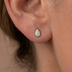 16G/18G Titanium Teardrop Opal Earring Studs, Tiny White/Blue/Pink Opal Stud, Internally Threaded Flat Back Earrings