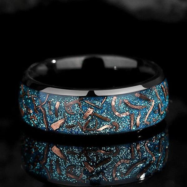 Galaxy Wedding Band: Opal Mens Ring, Glow in the Dark, 8mm
