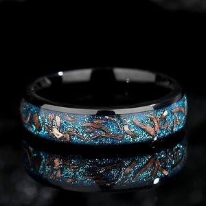 Blau Glowstone Galaxy Opal Ring, Glow in the Dark Ring, Versprechensring für Sie, 6 mm Ehering.