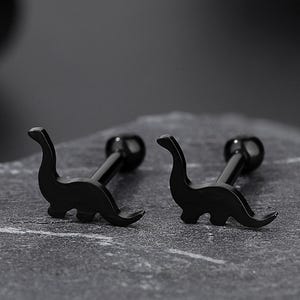 18G Delicate Dinosaur Stud Earrings, Tiny Titanium Stud Earring, Screw Back Earring, Brachiosaurus Dino Earrings, Gift For Her