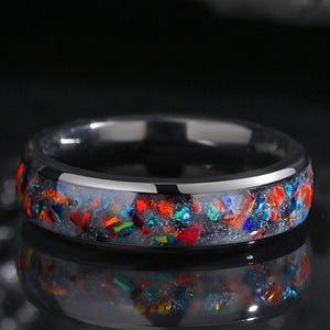 Glow in the Dark Rings, blauer Glowstone Opalring, Damen Glow Ring, Edelstahl Herrenring, 6 mm Ehering, Glow in the Dark Ringe