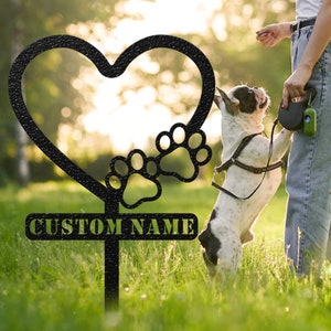 Custom Heart with Dog Paw Garden Stake | Garden Sign | Dog Paw Metal Sign | Free Shipping