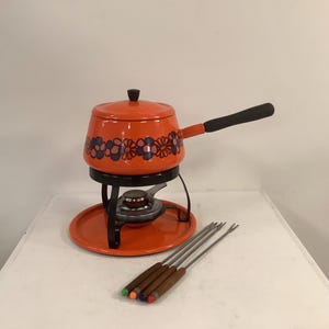 Fonduestel - Oranje - Jaren 70 - Vintage