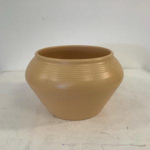Op de afbeelding: Een brede, ronde keramische kom met een gladde, matte beige afwerking. Het bovenste gedeelte van de kom is voorzien van een reeks horizontale, concentrische ribbels die de opening omcirkelen, terwijl het onderste deel taps toeloopt naar een platte voet.