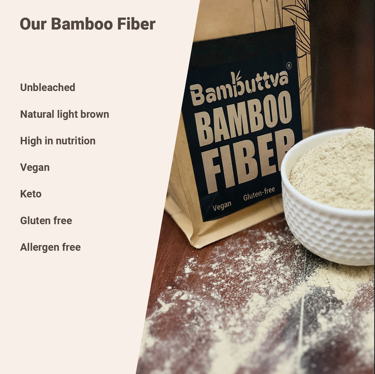 1kg Bamboo Fiber Flour, High Fiber, 100 Unbleached Bamboo Fiber