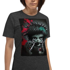 Linda chica gótica caricaturesca arte camiseta unisex