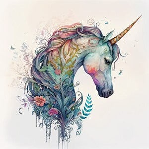 Printable Unicorn Ornate Watercolor Wall Art 12 inches square