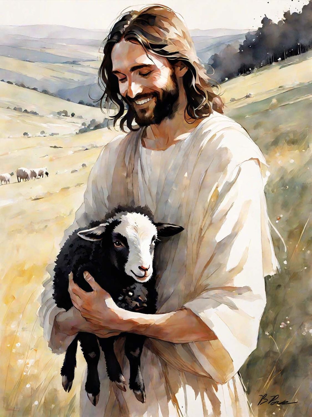 Jesus Holding Lamb , Poster Painting Print Bible Verse Wall Art Gift ...