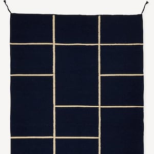 Wool Staircase Runner, Hallway, Custom Sizes Wool Rug | Handwoven Modern Black Wool Kilim | Striped Flatweave | Minimalist & Modern Decor |