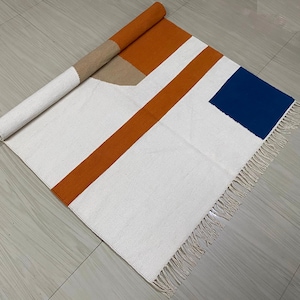 Handwoven Cotton Area Rug: Bohemian Moroccan Decor