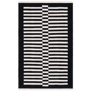 Minimalist Wool Rug, Handwoven Striped Soft Wool Rug, Black and White Monochrome Rug - Modern Contemporary Carpet - Custom Wool Size Runner