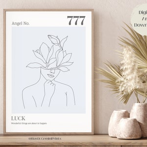 Angel Number 777 | Digital Art Download Poster I Luck Line Drawing