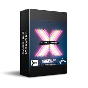 Może przedstawiać: Czarne pudełko z neonowym r&oacute;żowym, niebieskim i ż&oacute;łtym X z przodu. Tekst "SERUM BASELINE PRESETS" znajduje się na X. Tekst "BASSLINE TAKEOVER" znajduje się po lewej stronie pudełka. Tekst "SERUM" znajduje się na dole pudełka. Tekst "VIRGO" znajduje się po prawej stronie pudełka.