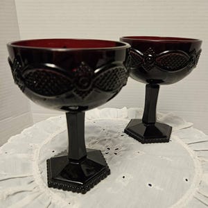 Avon Ruby Red 1876 Cape Cod Collection (2) Champagne/Sherbet Glasses 5.5" T x 4" W