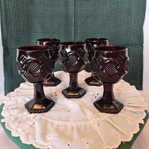 Avon Ruby Red 1876 Cape Cod Collection - (5) Goblets 4.5" T x 2.75" W - awesome vintage condition