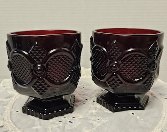 Vintage Avon Ruby Red Cape Cod Footed Tumblers set of 2 per box 3.75" tall - 1876 Collection