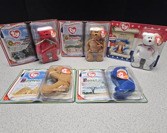 Beanie Babies - Extra McDonald Beanies NIB - International II: Osito, Germania - America Trio Liberty - Legends Humphrey and Peanuts