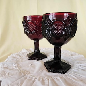 Avon Ruby Red 1876 Cape Cod Collection - (2) Water Goblets 6" T x 3.5" W per box - awesome vintage condition