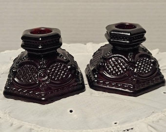 Avon Ruby Red 1876 Cape Cod Collection (2) Taper Candle Holders 2.5" T x 3.25" W