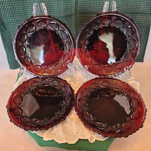 Avon Ruby Red 1876 Cape Cod Collection - (4) Bread and Butter Dishes 5.75&quot; R per box - awesome vintage condition, see Description for info