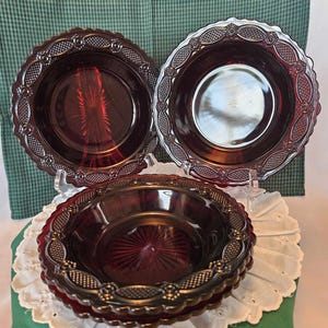 Avon Ruby Red 1876 Cape Cod Collection - (4) Soup/Cereal Bowls 7.5" R x 1.5" T per box - awesome vintage condition