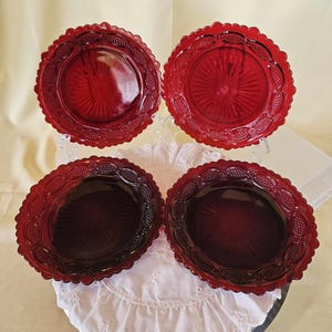 Avon Ruby Red 1876 Cape Cod Collection - (4) 7.5&quot; Dessert/Salad Plates per box - awesome vintage condition