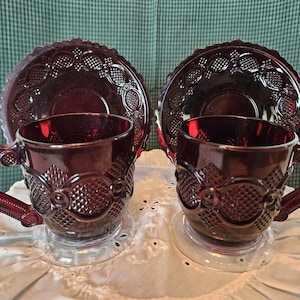 Avon Ruby Red 1876 Cape Cod Collection - (2) Cups & Saucers per box - awesome vintage condition