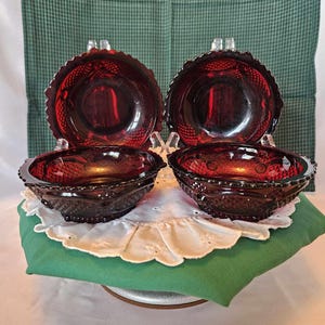 Avon Ruby Red 1876 Cape Cod Collection - (4) Bowls 5.25&quot; R x 2&quot; T per box - See Description for condition information - Box 1585d only (3)