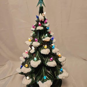 Vintage 1970s Hand Painted Ceramic Lighted Christmas Tree (Bulb not included) has on/off switch 19.5&quot; T x 13&quot; W