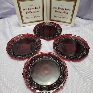 Avon Ruby Red 1876 Cape Cod Collection - (4) 7.5&quot; Dessert/Salad Plates per box in original Avon Boxes - appear unused - Amazing condition