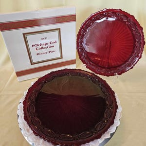 Avon Ruby Red 1876 Cape Cod Collection - (2) 10.75" Dinner Plates - awesome vintage condition