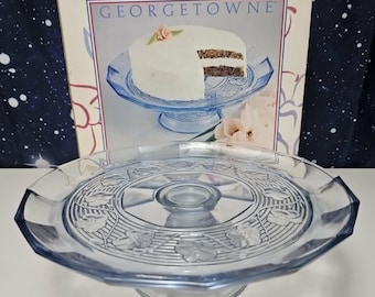 Vintage Georgetown Essentials Toscany Collection Blue Pedestal Cake Stand in Amazing Condition 12" diameter 3.75" tall with Scalloped Edges