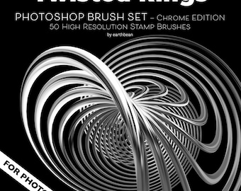 Conjunto de pinceles de Photoshop de anillos retorcidos (edición Chrome), 50 pinceles de sello de alta resolución + PNG, pinceles de anillos abstractos