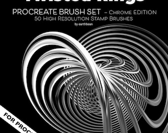 Juego de pinceles Twisted Rings para Procreate (edición Chrome) / 50 pinceles de sello de alta resolución + 50 PNG transparentes / Descarga instantánea