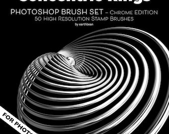Conjunto de pinceles de Photoshop de anillos concéntricos (edición Chrome) / 50 pinceles de sello de alta resolución + 50 PNG transparentes / Descarga instantánea