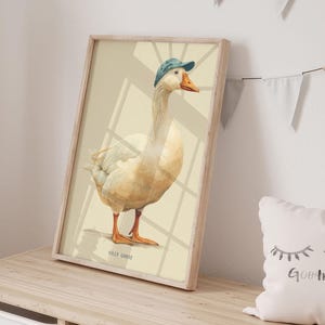 Gans in der Baseballkappe Druck, lustige Gans Dumme Vogel Kunstwerk Poster, Bauernhof Tier druckbare Wandkunst, wunderliche Kinderzimmer Dekoration für Kinderzimmer