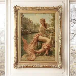 Mermaid Wall Art Print Fantasy Ocean Digital Painting Coastal Home Decor Romantic Vintage Mermaid Artwork Whimsical Sea Princess Poster Gift