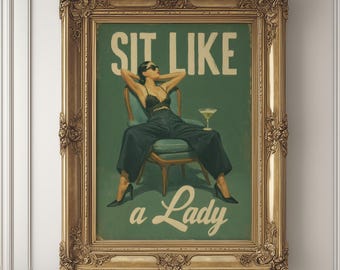 Sit Like A Lady Fashion Wall Art Feminine Portrait Poster Retro Bold Woman Print