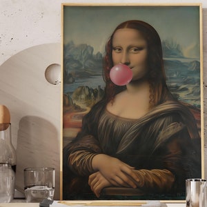 Mona Lisa bubble-gum, impression retouchée Mona Lisa, art alternatif, impression de dîner, affiche drôle, drôle de portrait retouché impression lunatique de la Joconde