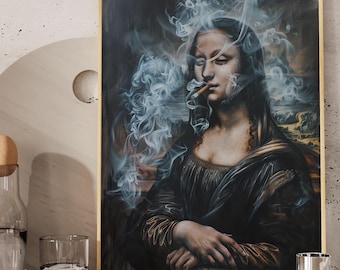 mona lisa with cigarette Smoking Mona Lisa Art Print, Humorous Altered Art (Digital Download)