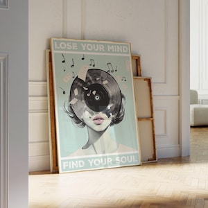 Lose Your Mind Find Your Soul Print, Vintage Music Lover Poster, Retro Aesthetic Musical Wall Art, Retro Vibes Home Decor Music Retro Poster