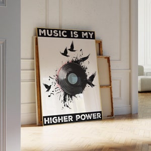 Music is My Higher Power Wall Art, Vintage Style Music Poster Art, Retro Musical Aesthetic Printable Decor, Vinyl Record Digital Download
