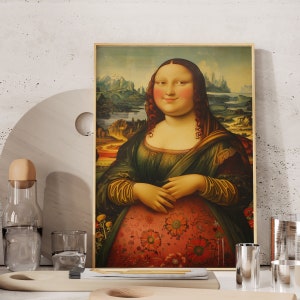 Fat Mona Lisa, Funny Mona Lisa Poster, Altered Mona Lisa Digital Print, Printable Funny Wall Art, Humours Famous Artwork Reproduction