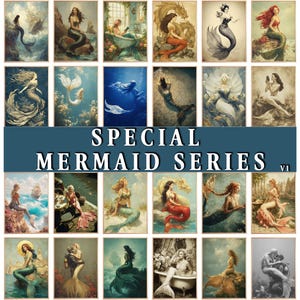 24 Mermaid Gallery Prints Vintage Gothic Style Retro Ocean Fantasy Digital Download Nautical Aesthetic Printable Poster Art Download Set