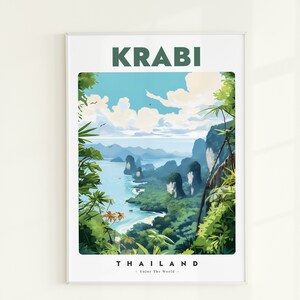 Krabi Travel Poster, Krabi Wall Art, Krabi Digital Print, Thailand Digital Poster, Thailand Coast Print, Thailand Travel Poster, Beach Decor