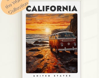 Retro California Travel Poster: Vintage Style Wall Art (Digital Download