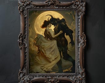 Gothic Beauty and Beast Print, Dark Romance Wall Art (Digital Download)